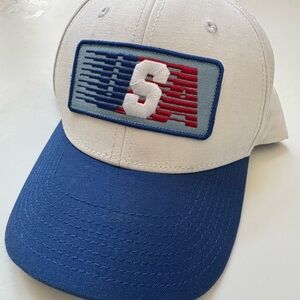 SnapBack USA Embroidered Cap in Blue and White